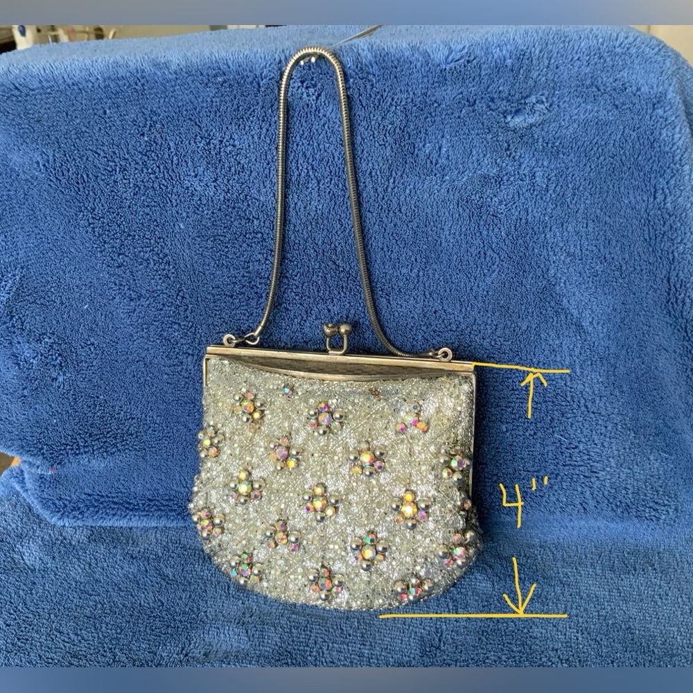 VINTAGE RAINBOW RHINESTONE & BEADED PURSE. - Picture 5 of 10